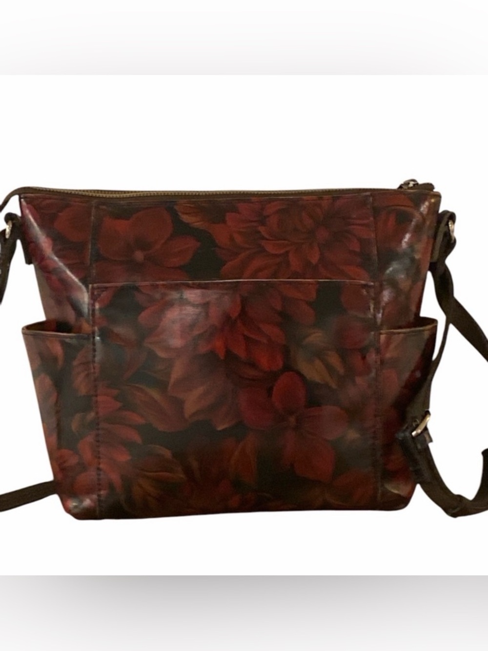 Patricia Nash Aveley Rustic Mums Leather Crossbody w/Dust Bag - EC